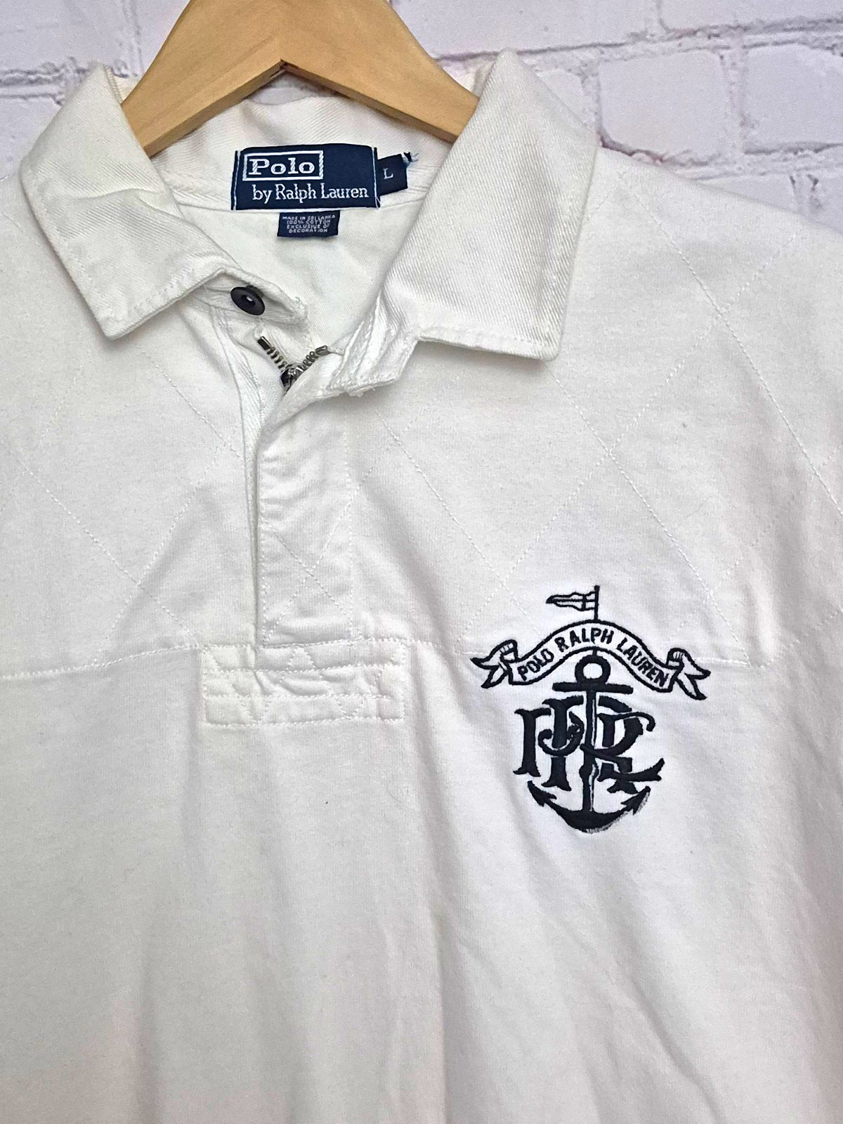 Vintage Ralph Lauren Mens L White Polo Embroidered Nautical Logo Cotton Knit