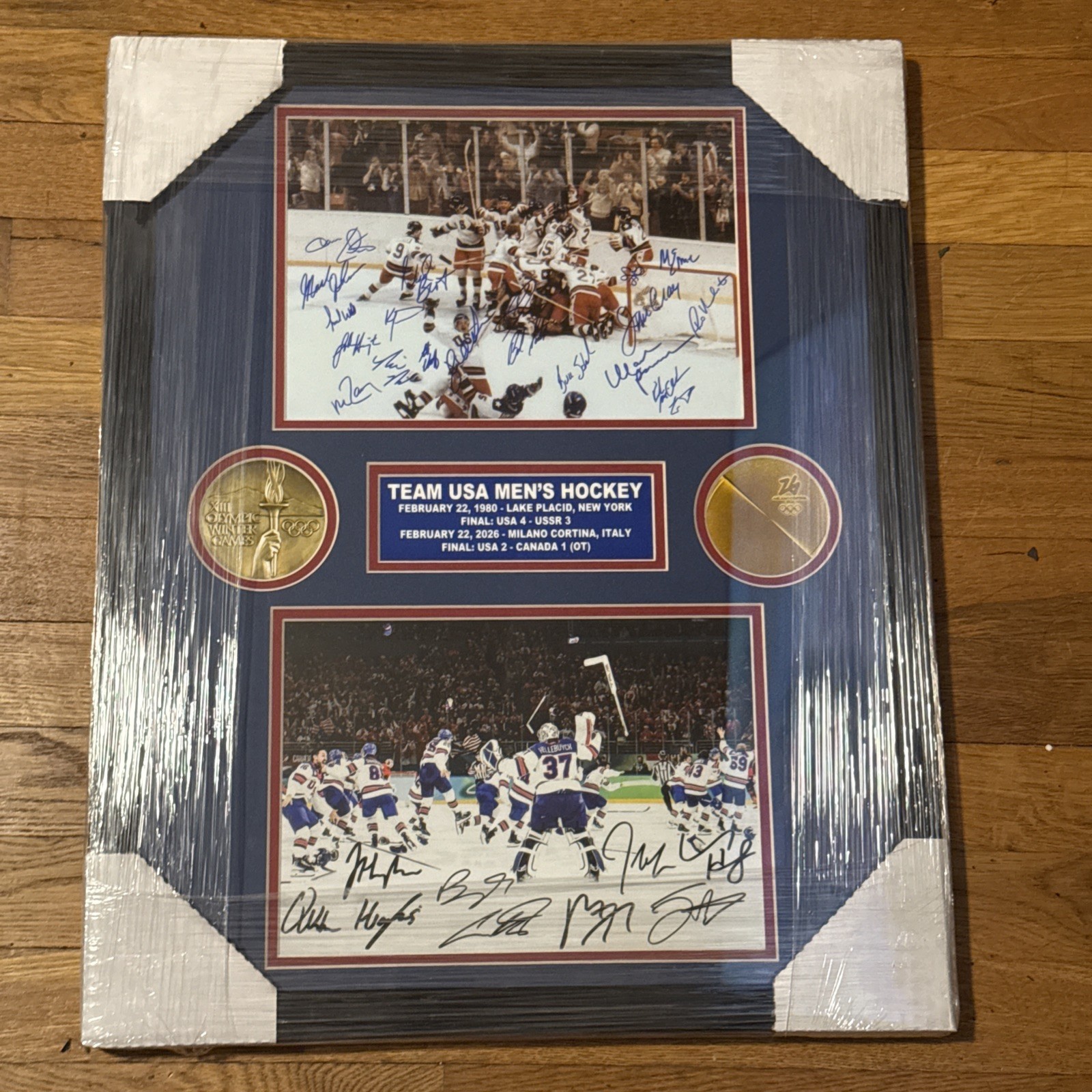 Team USA Signed Hockey Framed Display Photo 1980 & 2026 Winter Olympics