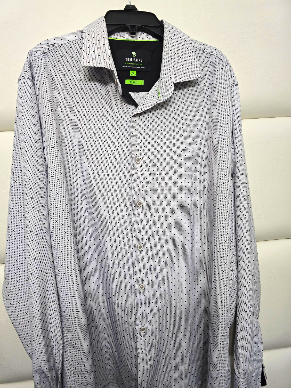 Tom Baine Performance Men\'s Polka Dot Button-Up Gray/Black XL Slim LS Stretch
