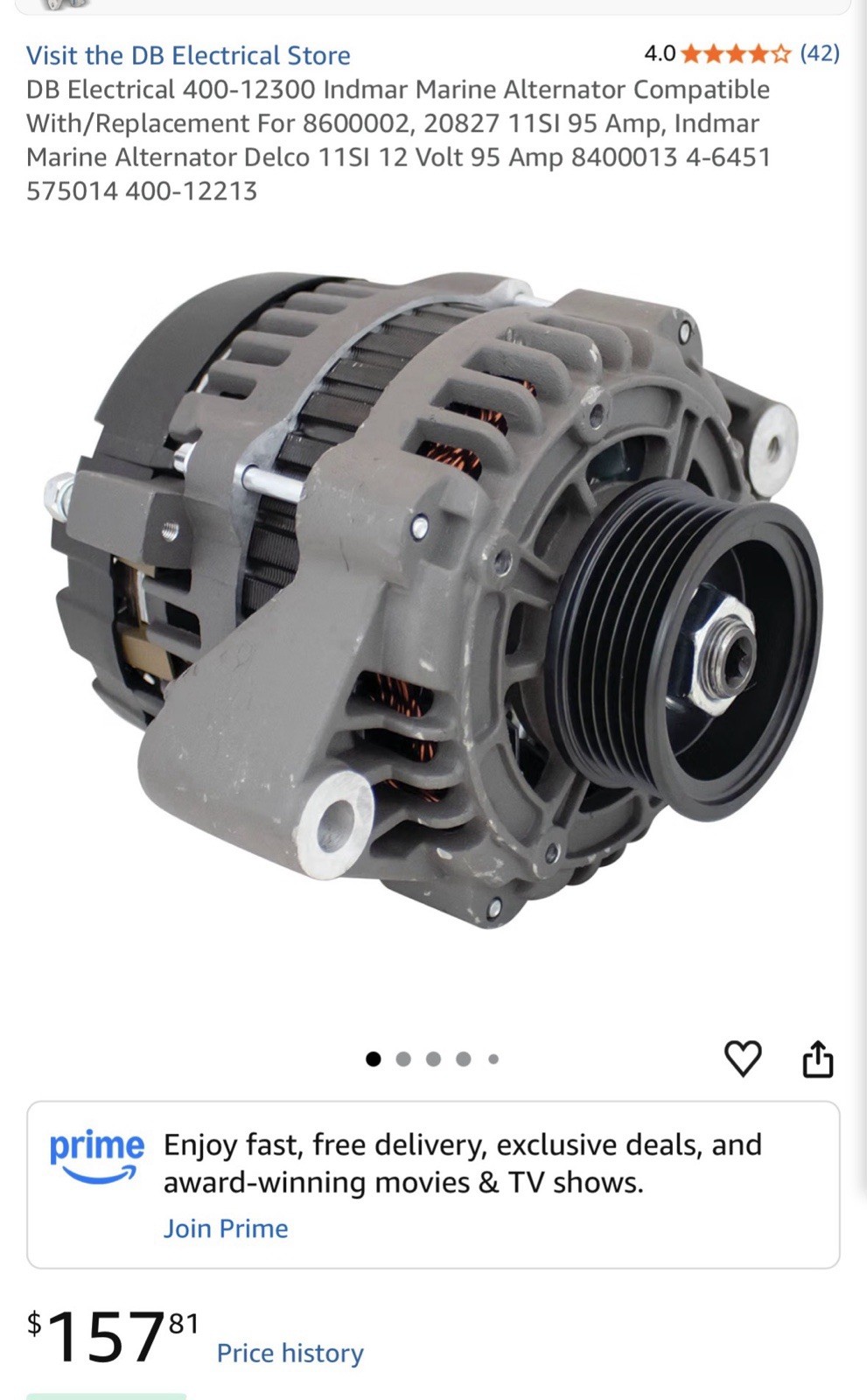 Indmar Marine Alternator 95A 12V Delco 11SI DB Electrical 400-12300 8600002 Indmar Marine Alternator 95A 12V Delco 11SI DB Electrical 400-12300 8600002