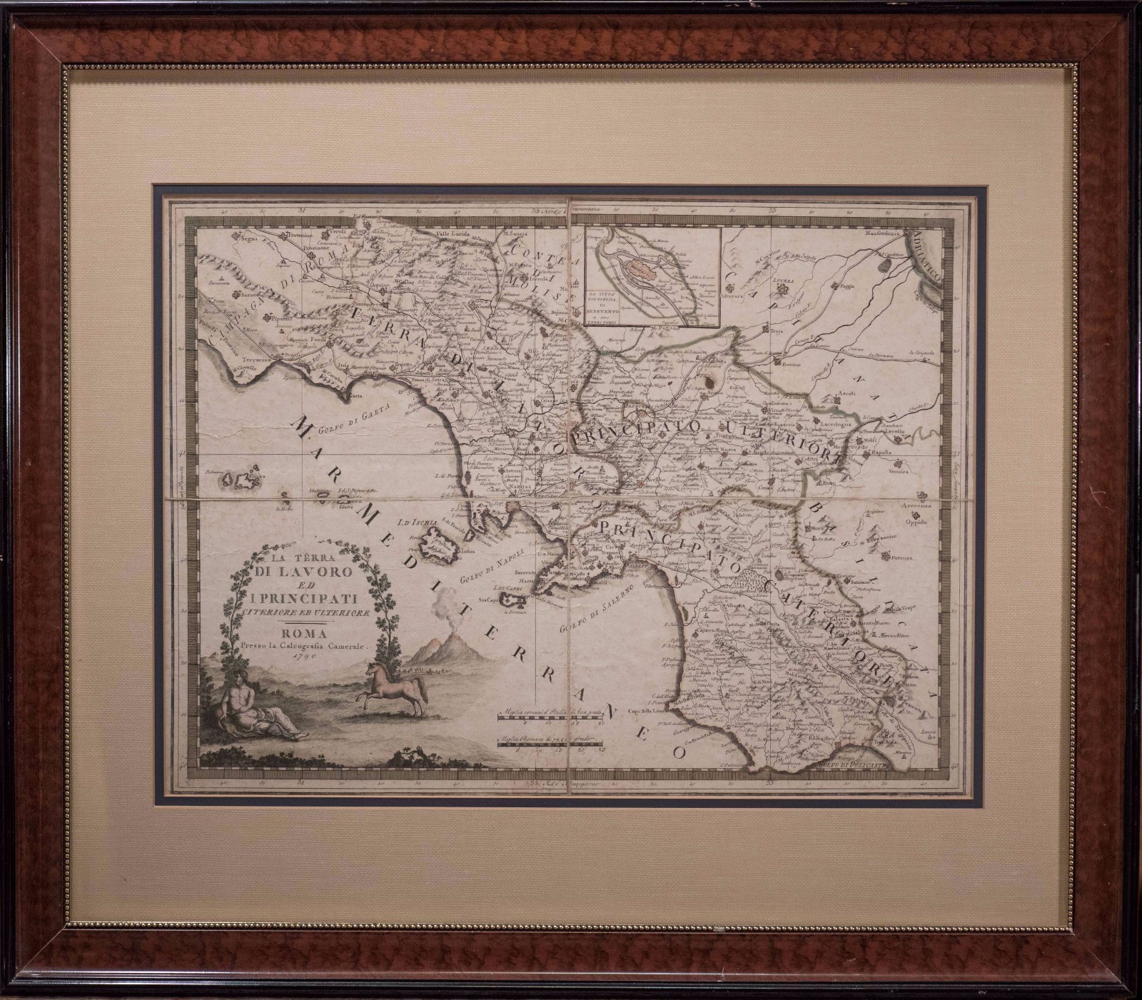 Giovanni Maria Cassini Antique Map of Rome, 1790, Framed & RARE Principati Roma
