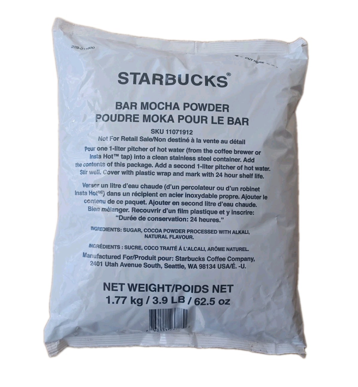 Starbucks Bar Mocha Powder Base Mix, 3.9 LB Bag,  BB 03/27