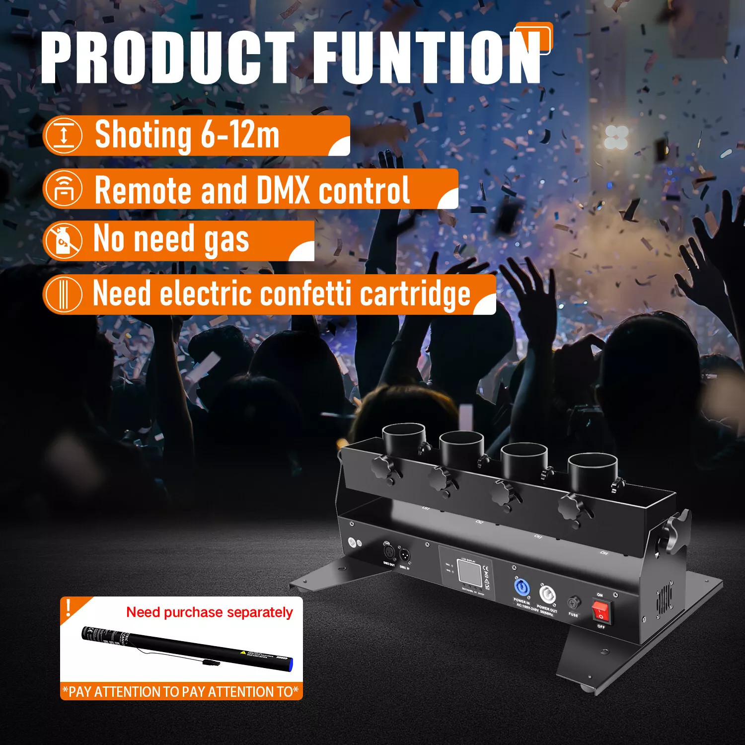 4-Shot Electric Confetti Cannon Machine DMX / Remote Control Party DJ Effect