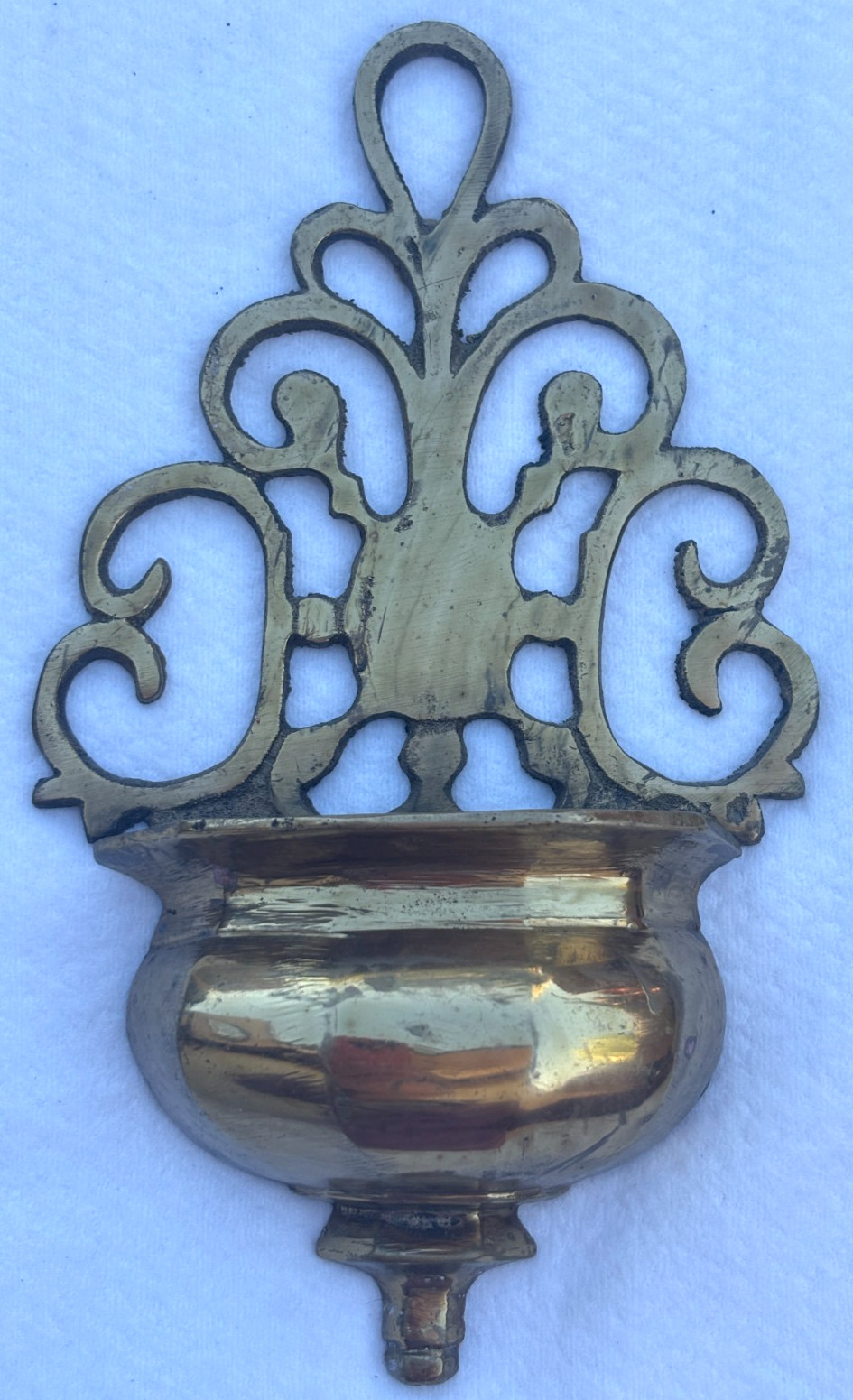 Antique Brass Holy Water Font Stoup Wall Mounted Ornate Baroque Religious