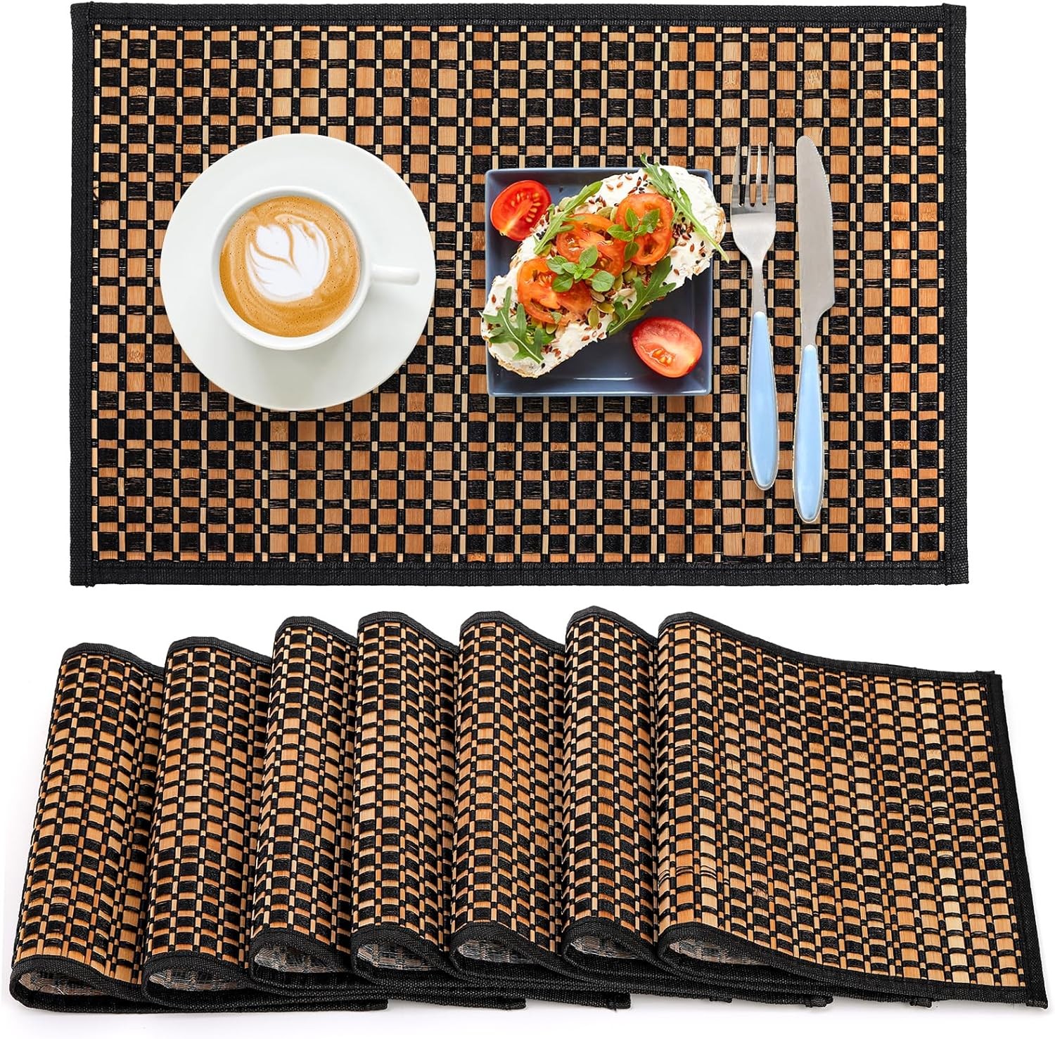8 Pack Bamboo Placemats, Natural Anti-Slip Dining Table Mats, Heat-Resistant