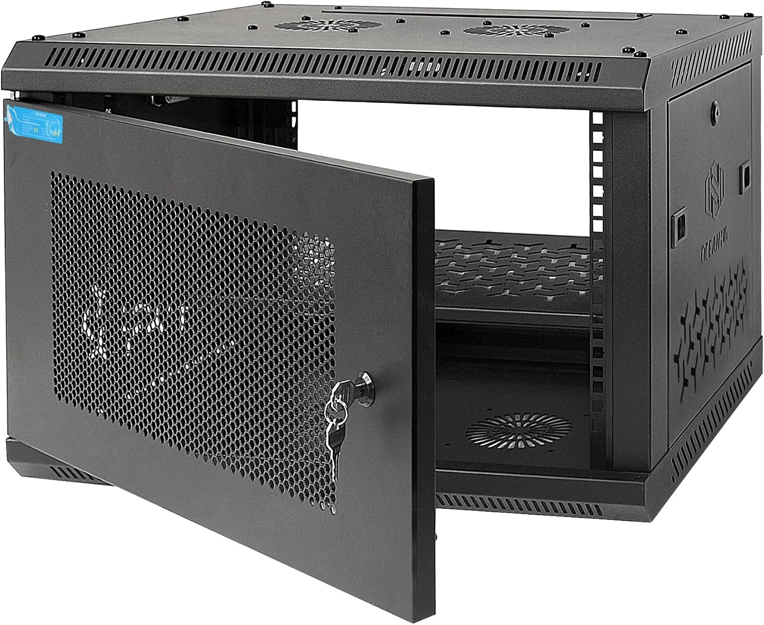 6U Wall Mount Server Cabinet with a Lockable Front Vented Door, Cooling Fans, Re