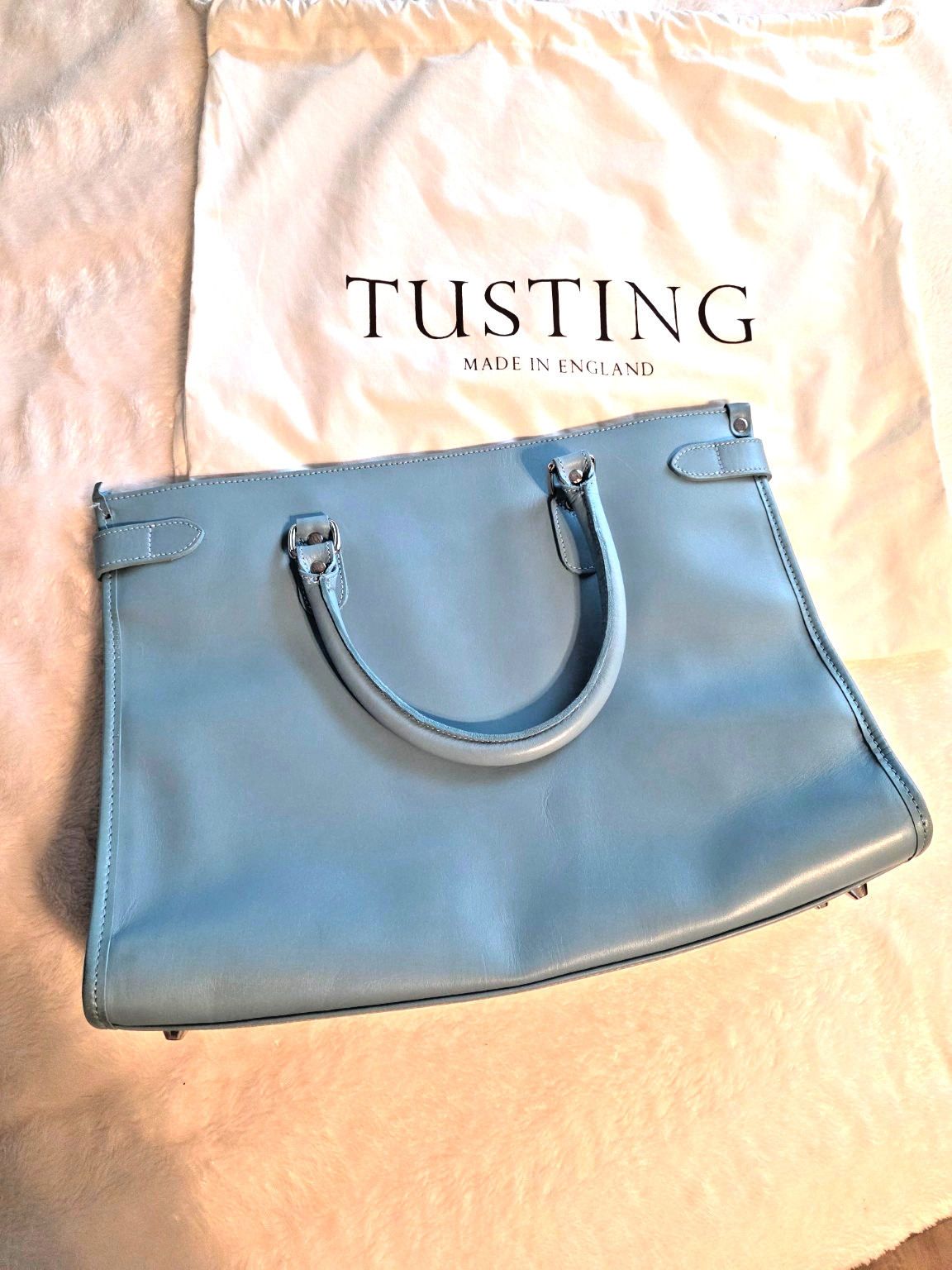 Tusting for Levenger Kimbolton Large Robin\'s Egg Blue Leather Tote England