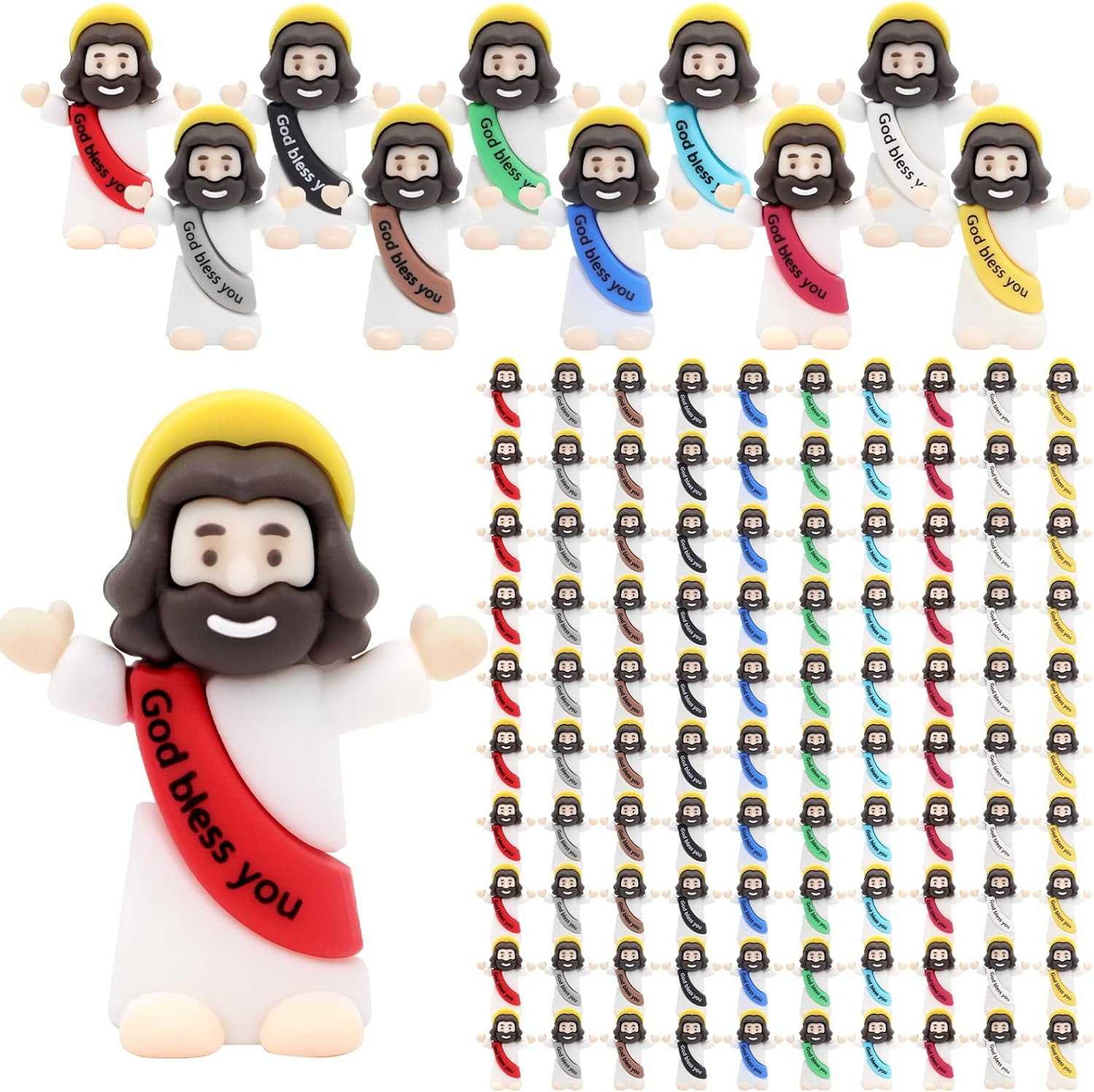 Little Mini Jesus Figures Gold Bless You,100Pcs Small Jesus Figurines in Bulk fo