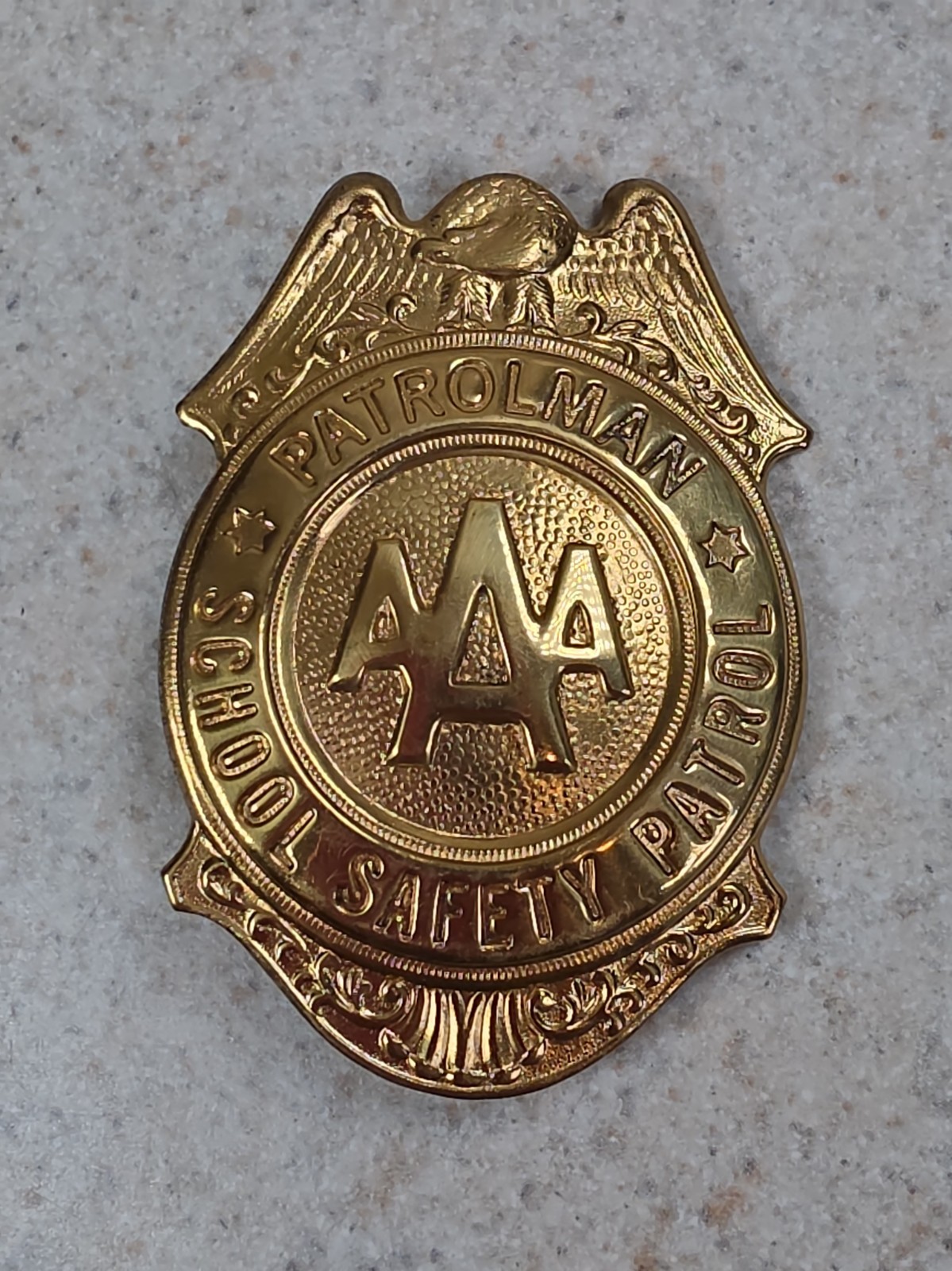 Vintage Grammes AAA School Safety Patrol Patrolman Badge Gold Tone 