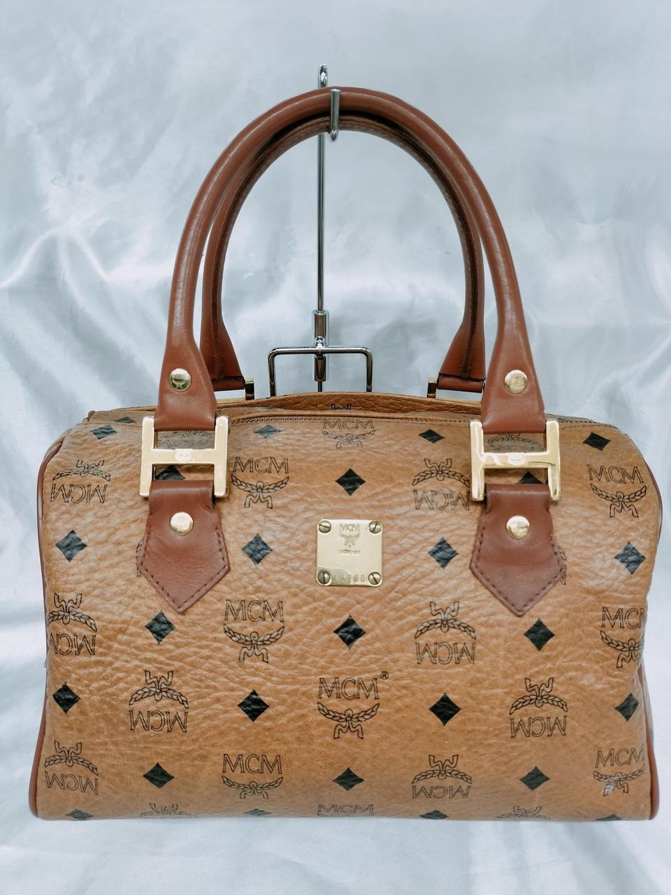 Mcm Visetos Mini Boston Bag / Handbag Auth Brown Monogram Wide Gusset Women\'s