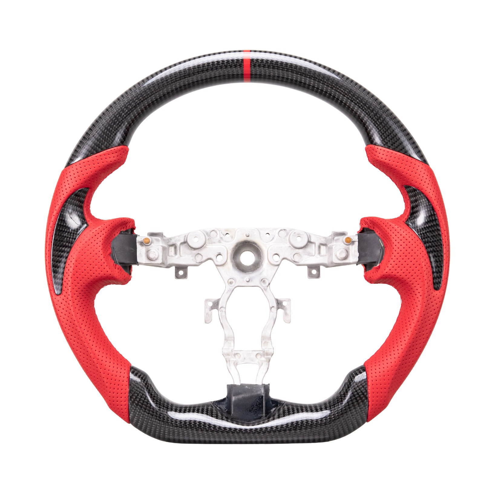 Real Carbon Fiber Red Leather Steering Wheel For Nissan 370z Juke Sentra 08-21 Real Carbon Fiber Red Leather Steering Wheel For Nissan 370z Juke Sentra 08-21