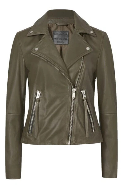 NEW, AllSaints Dalby Lambskin Leather Biker Jacket In Emerald Green SZ 2 #SJ2690