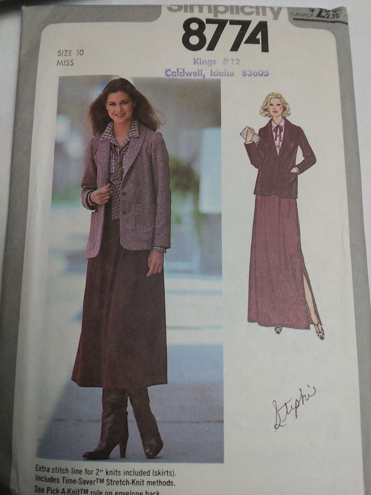 Blouse Blazer Jacket Skirt 10 Simplicity 8774 Sewing Pattern 70\'s UC Knit Maxi