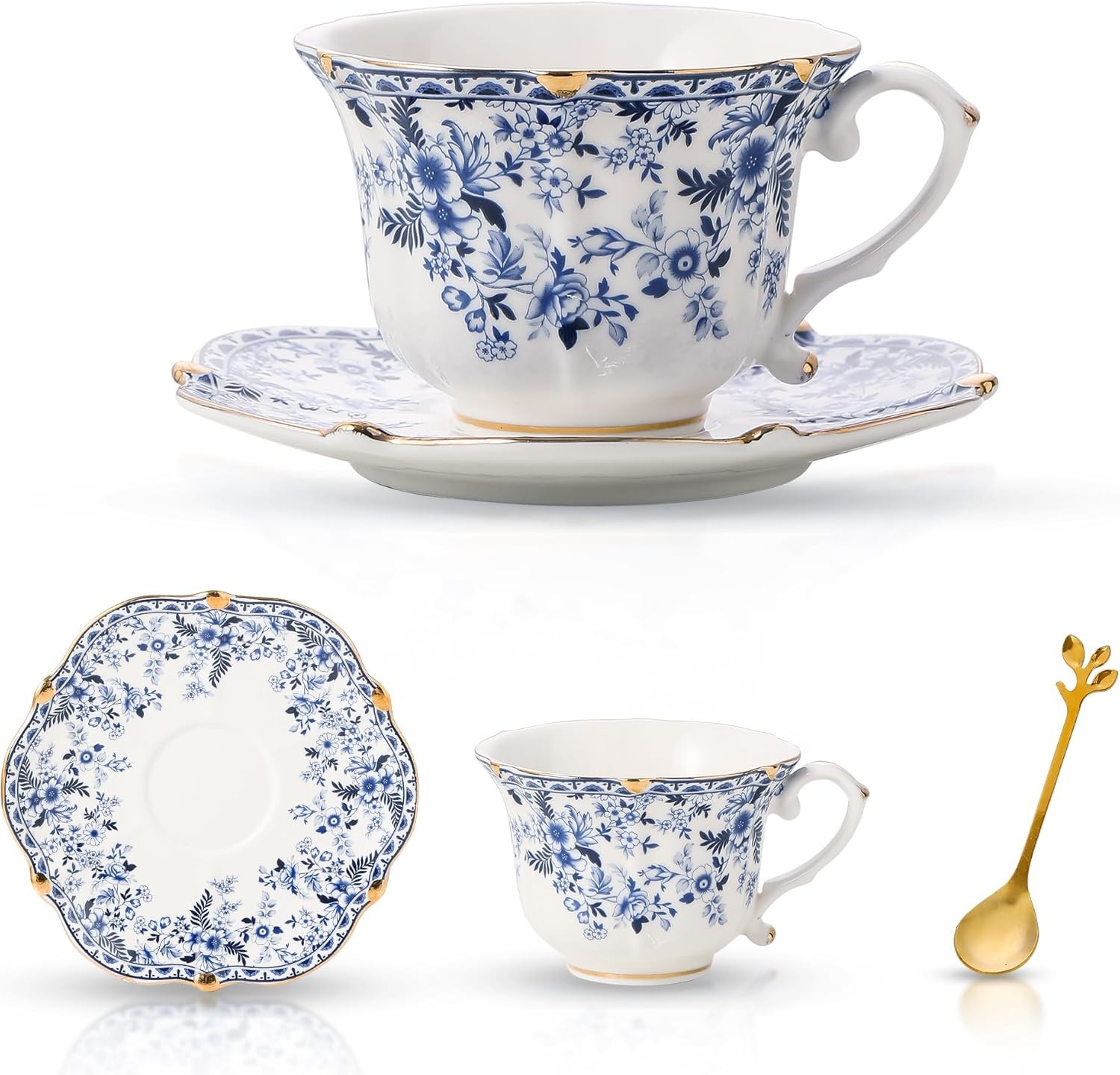 Rural Rose Bone China Tea Cup and Saucer Set, 3-Piece Set, Vintage Style Rural Rose Bone China Tea Cup and Saucer Set, 3-Piece Set, Vintage Style