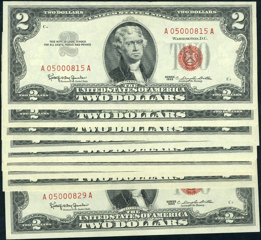 FR. 1513 $2 1963 Legal Tender Currency Pack A-A Block Gem CU - 15pc CONSEC Lot
