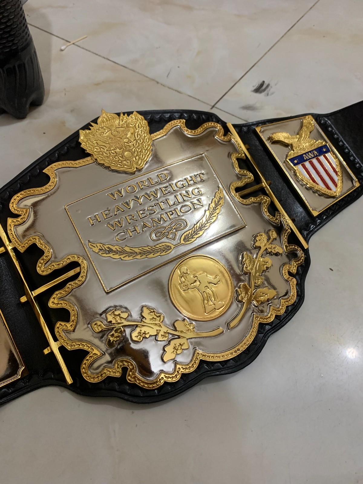 Awa Lawler heavyweight championship belt,4mm Zinc ,Dual plated, Leather strap
