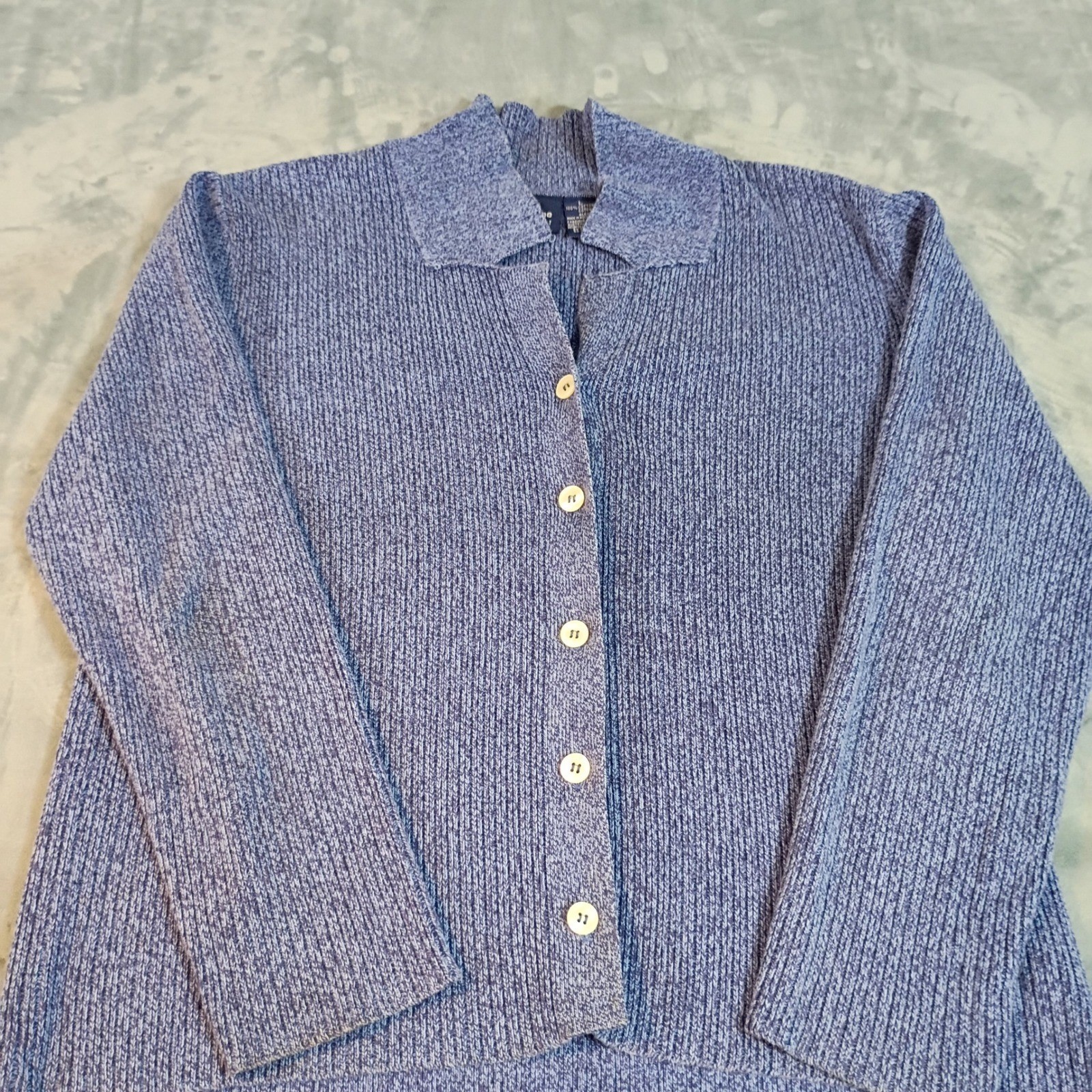 Liz Claiborne Liz Sport Blue Marl Cotton Knit Button Front Cardigan Sweater L Liz Claiborne Liz Sport Blue Marl Cotton Knit Button Front Cardigan Sweater L