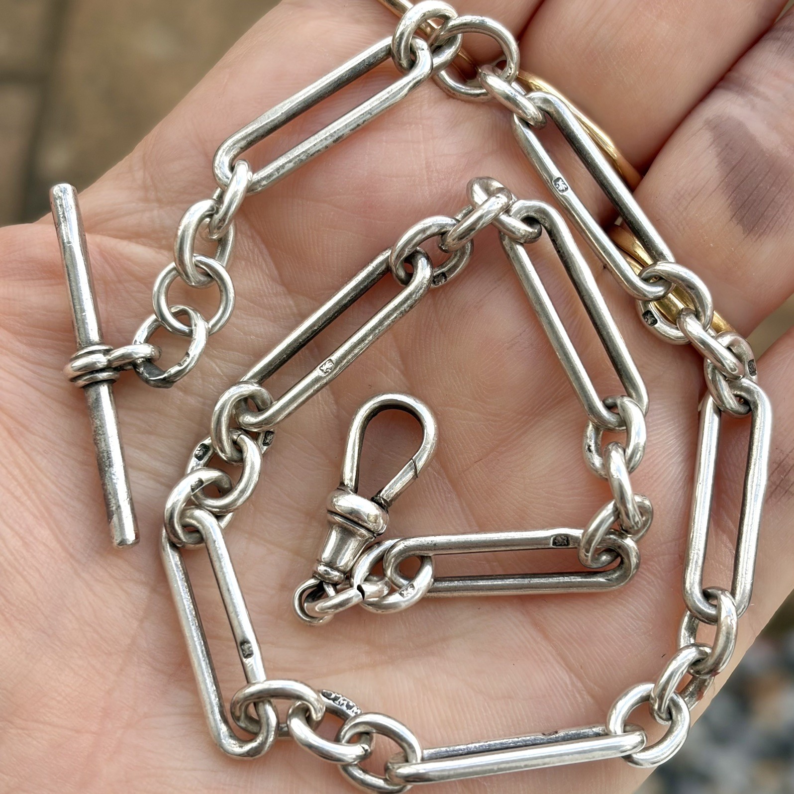 Antique 1899 Victorian Edwardian Sterling Silver Trombone Albert Watch Chain Antique 1899 Victorian Edwardian Sterling Silver Trombone Albert Watch Chain