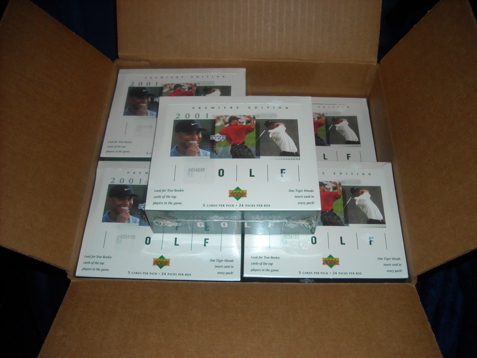 2001 UPPER DECK GOLF FACTORY SEALED GREEN HOBBY** PACKS* TIGER\'S RC YR**5 PACKS