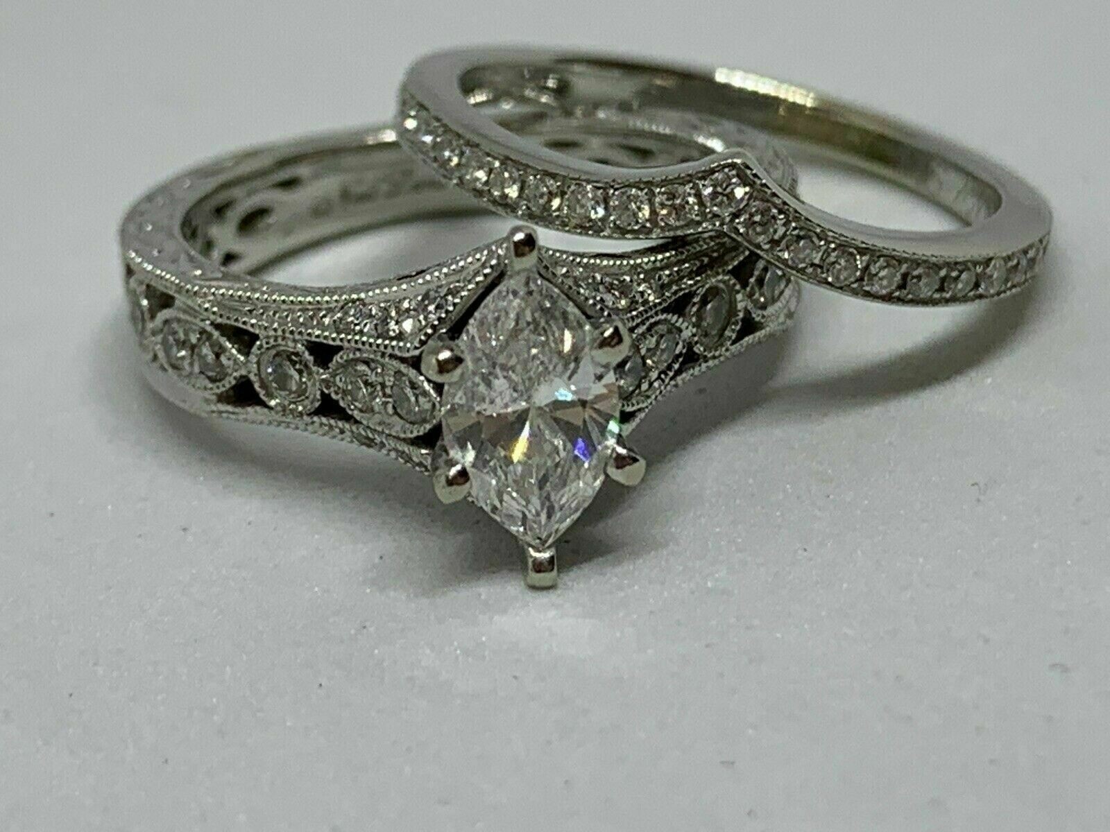 Marquise Cut Lab Created Diamond 14Ct White Gold Finish Wedding Bridal Ring Set