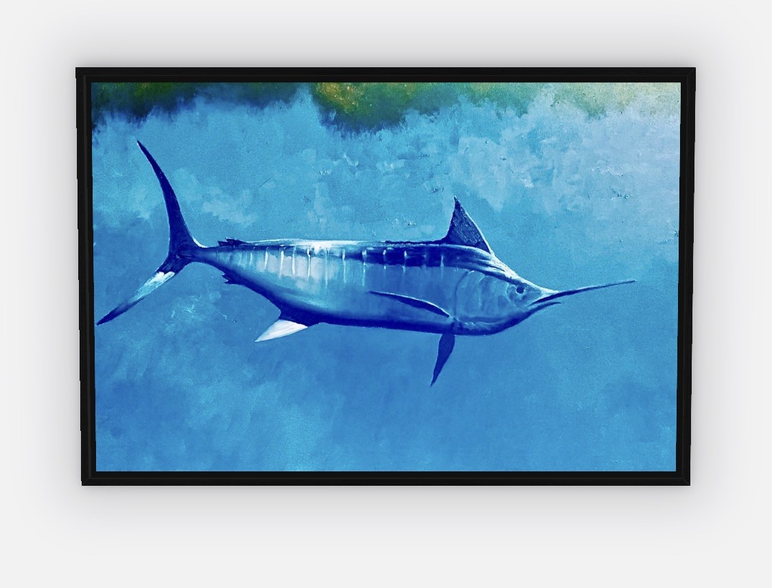Blue Marlin 20 x 30 framed Artist Embellished Canvas Print. Blue Marlin 20 x 30 framed Artist Embellished Canvas Print.