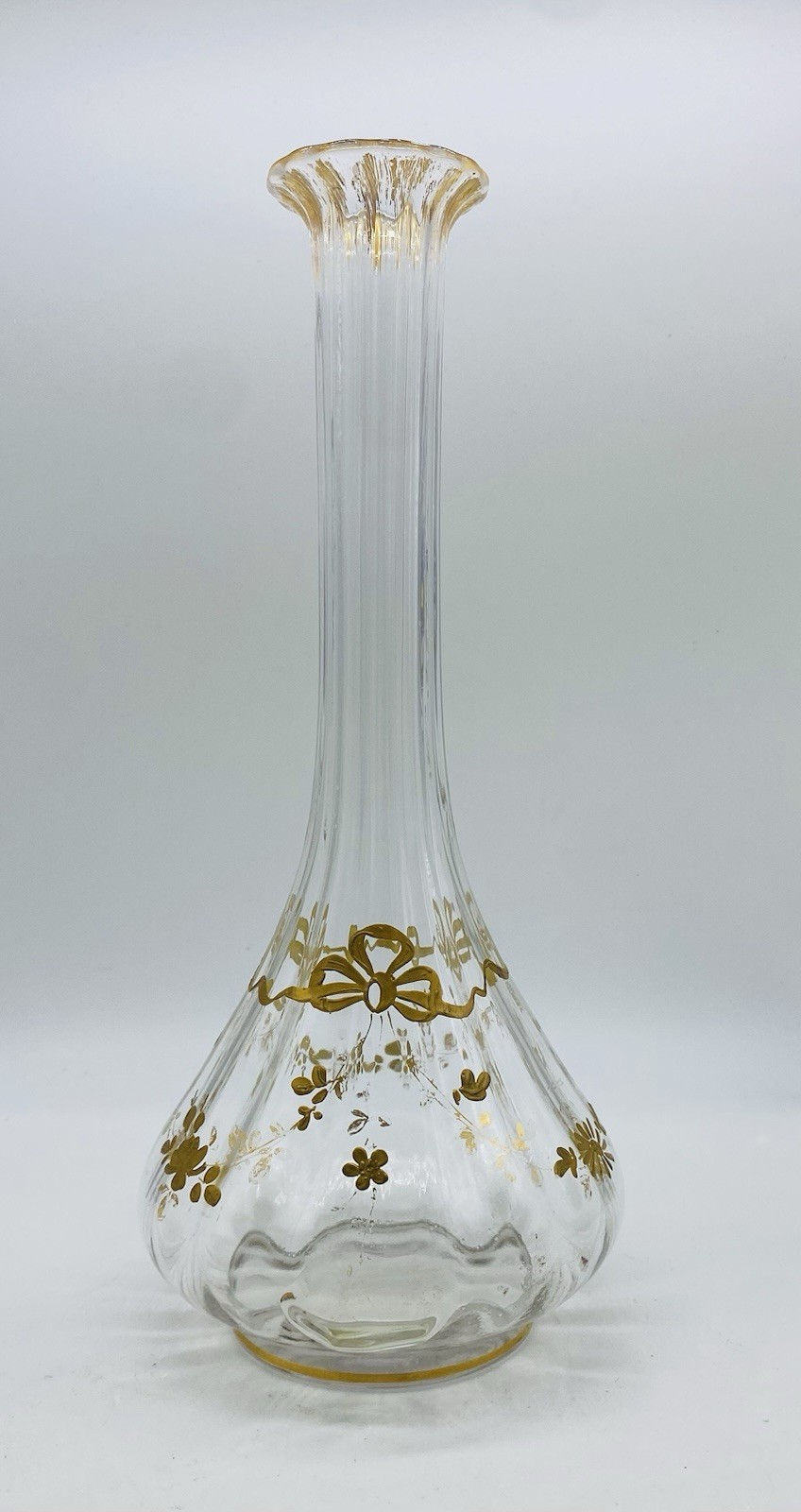 Stunning 19th Cent French BACCARAT Clear Paneled Cristal Vase Gold Gilding Stunning 19th Cent French BACCARAT Clear Paneled Cristal Vase Gold Gilding