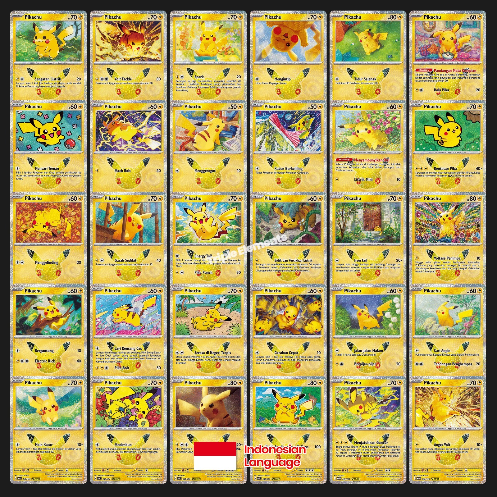 Complete Set #1-30 Pikachu 30th Anniversary Celebration Pokemon MA6 - Indonesia