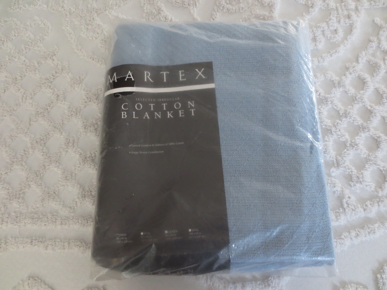 NIP Martex BLUE LOOM WOVEN Cotton TWIN BLANKET - 66\