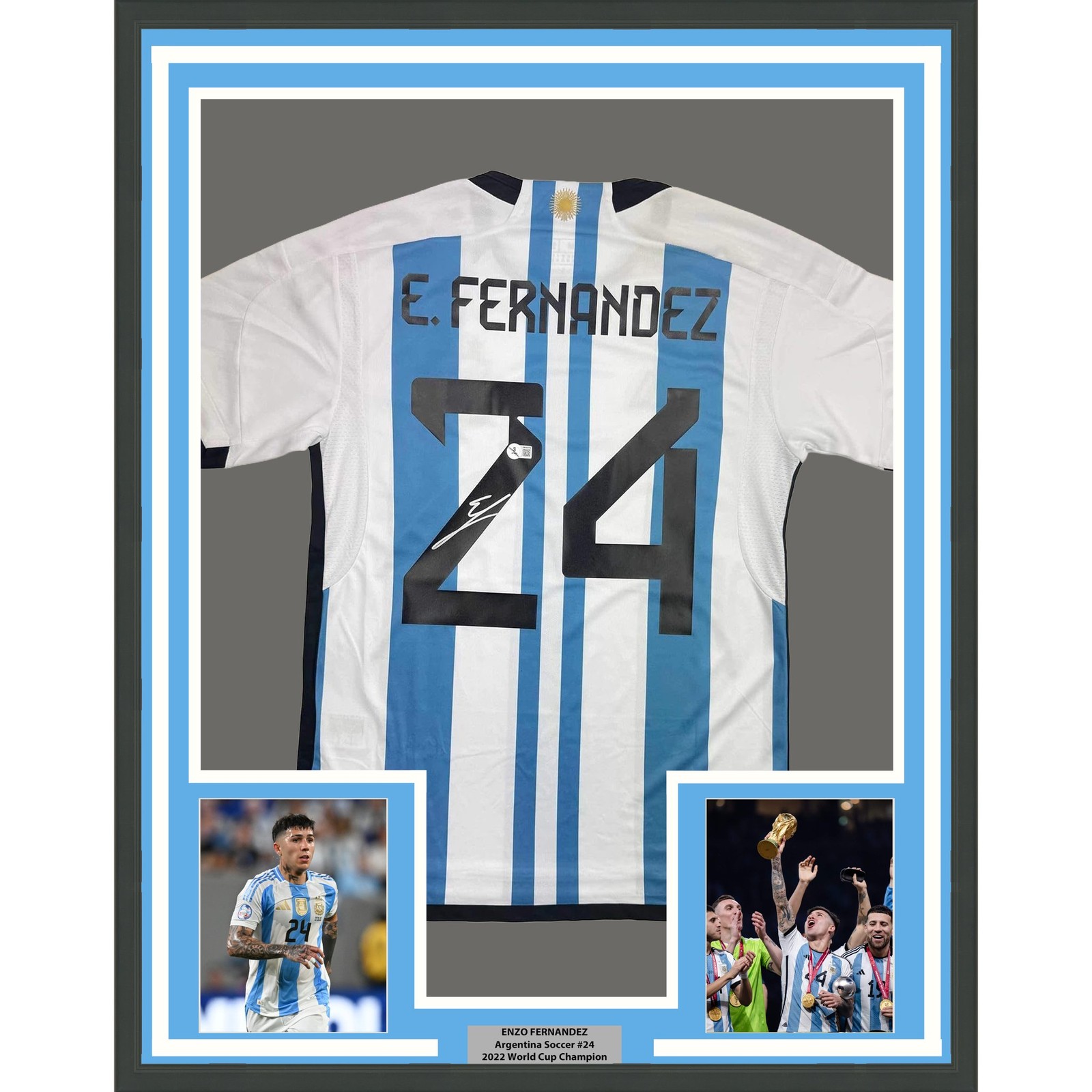 Framed Autographed/Signed Enzo Fernandez 35x39 Argentina Jersey Beckett COA Framed Autographed/Signed Enzo Fernandez 35x39 Argentina Jersey Beckett COA