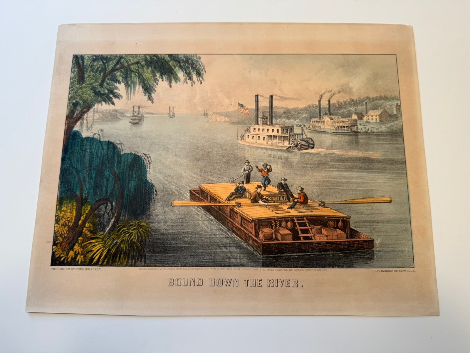 Original Currier and Ives Lithograph - Bound Down the River
