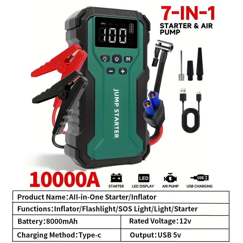 Car Jump Starter with Air Compressor 150PSI 10000A 12V Car Jump Box LED Display