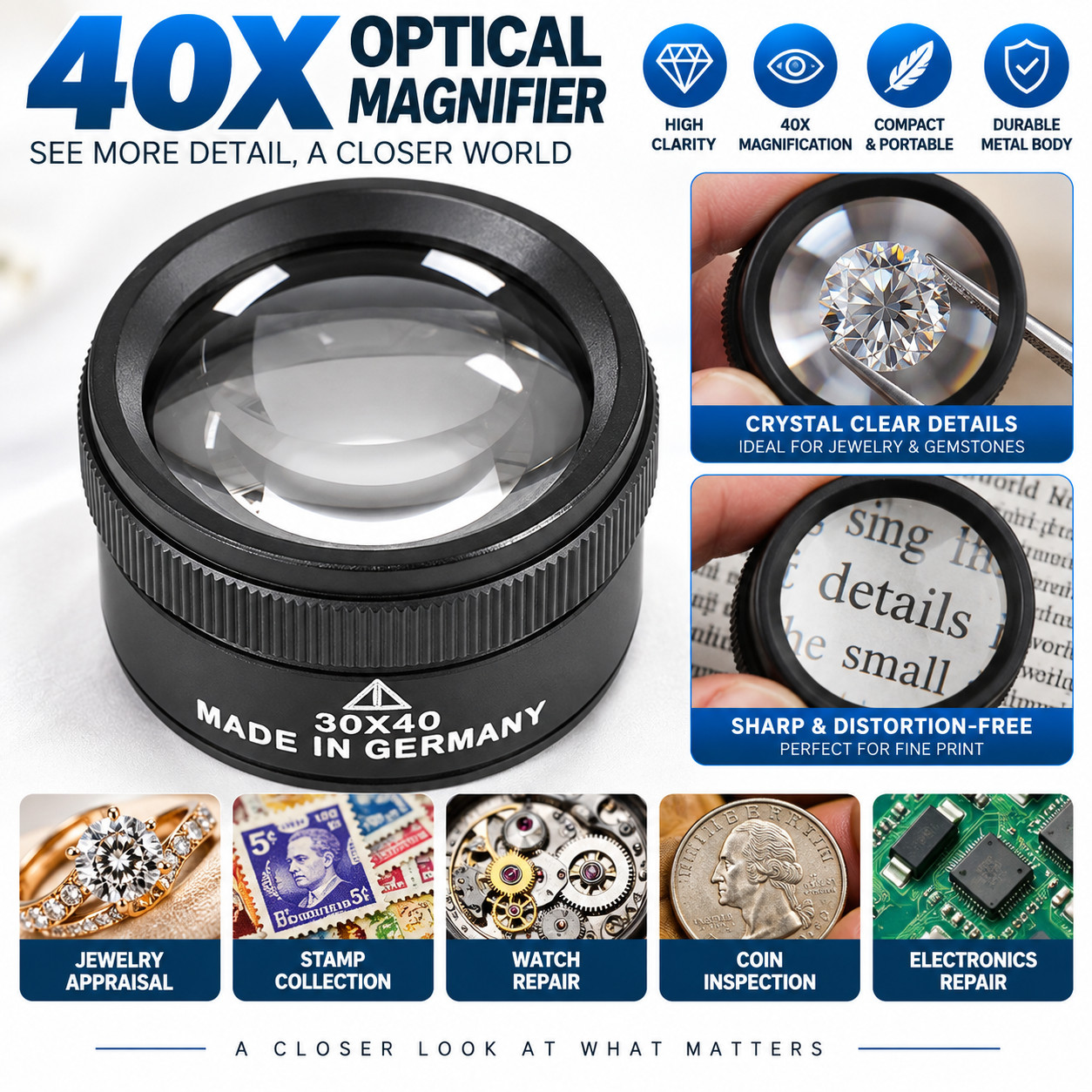 40x Magnifying Glass Eye Loop Optical Magnifier Jewelry Watch Repair Tool USA 40x Magnifying Glass Eye Loop Optical Magnifier Jewelry Watch Repair Tool USA