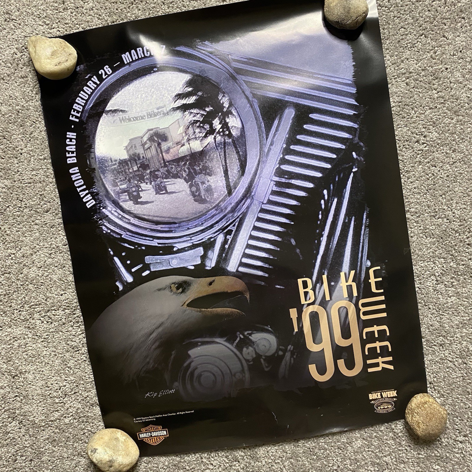 Vintage 1999 Motorcycle Daytona Beach Bike Week Harley Poster 26 By 20 Bikers