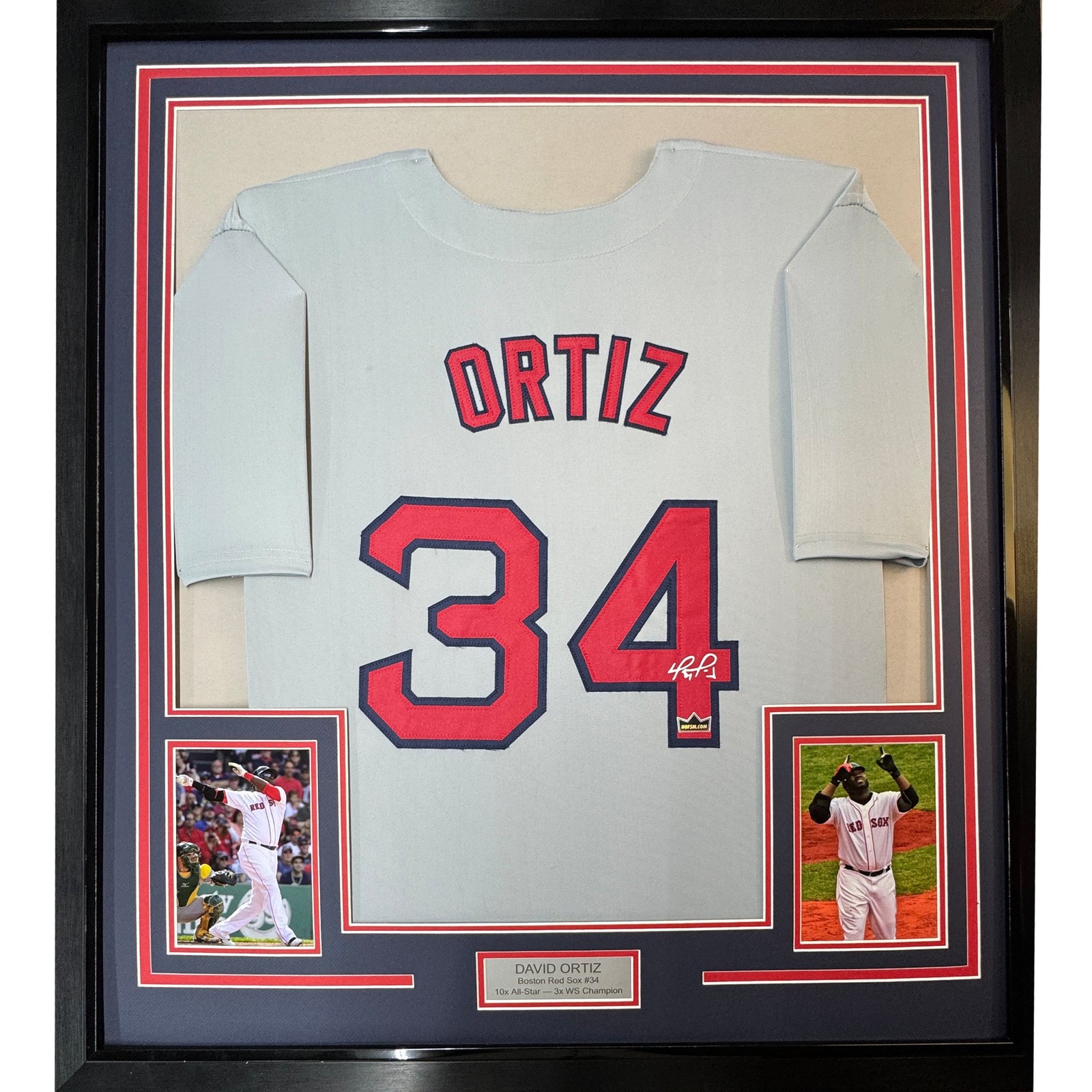 Framed Facsimile Autographed David Ortiz 35x39 Grey Jersey