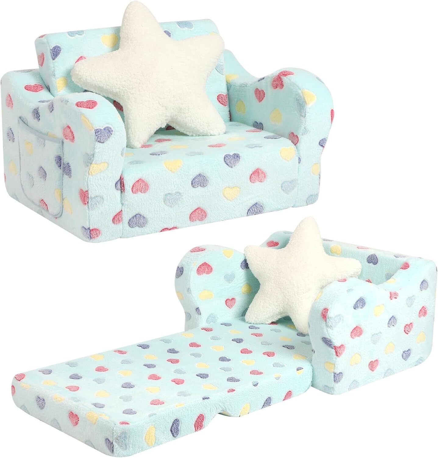 Children\'s sofa, 2-in-1 children\'s soft sofa folding and star pillow