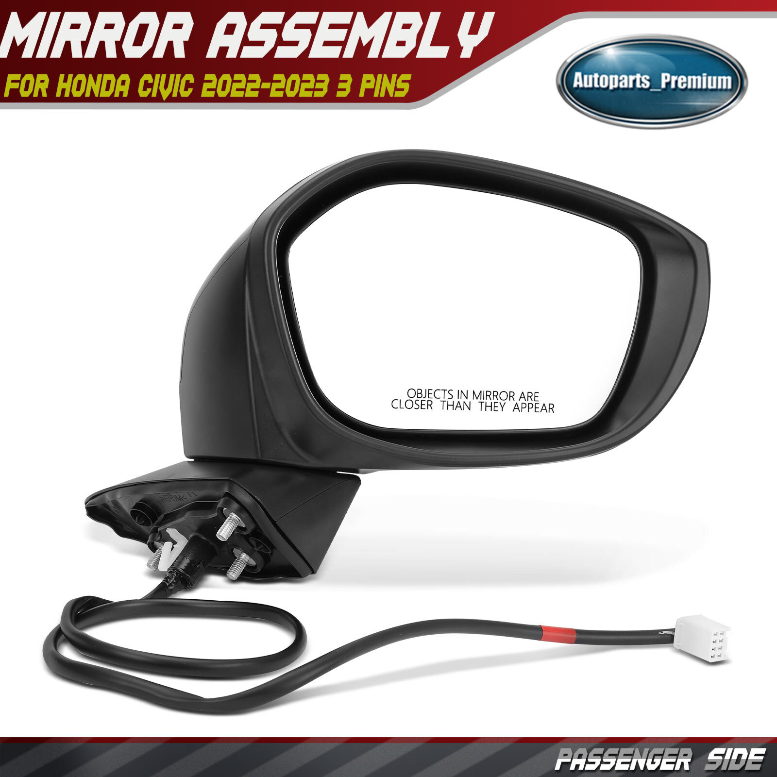 Passenger Power Mirror Manual Folding w/ 3-Pin for Honda Civic 2022 2023-2025
