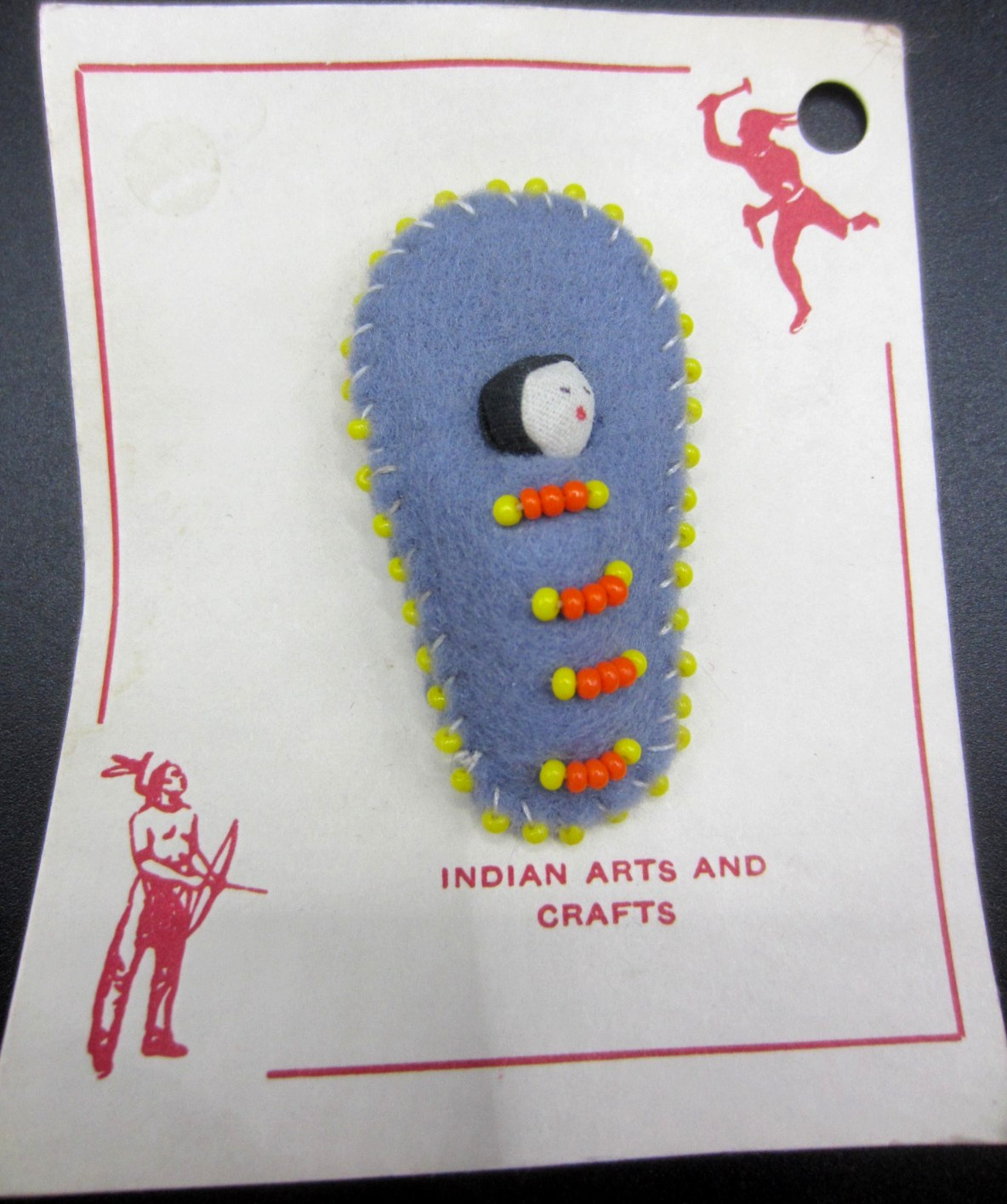 Vintage Handmade Native American Indian Mini Papoose Seed Bead Pin Brooch Blue