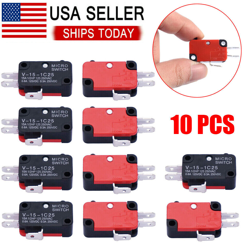10 PCS Micro Limit Switch V-15-1C25  SPDT Momentary Snap Button AC 250V 15A