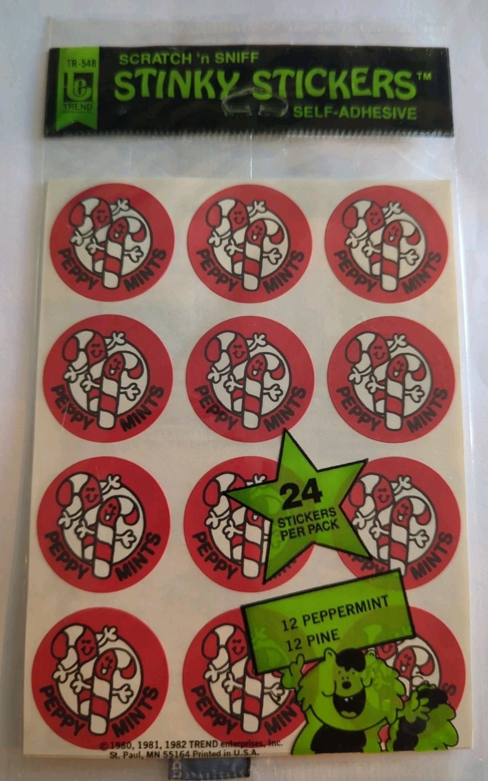 Trend Stinky Stickers- PINE & peppy mint  Scratch 'N Sniff SEALED 1980 1981 1982