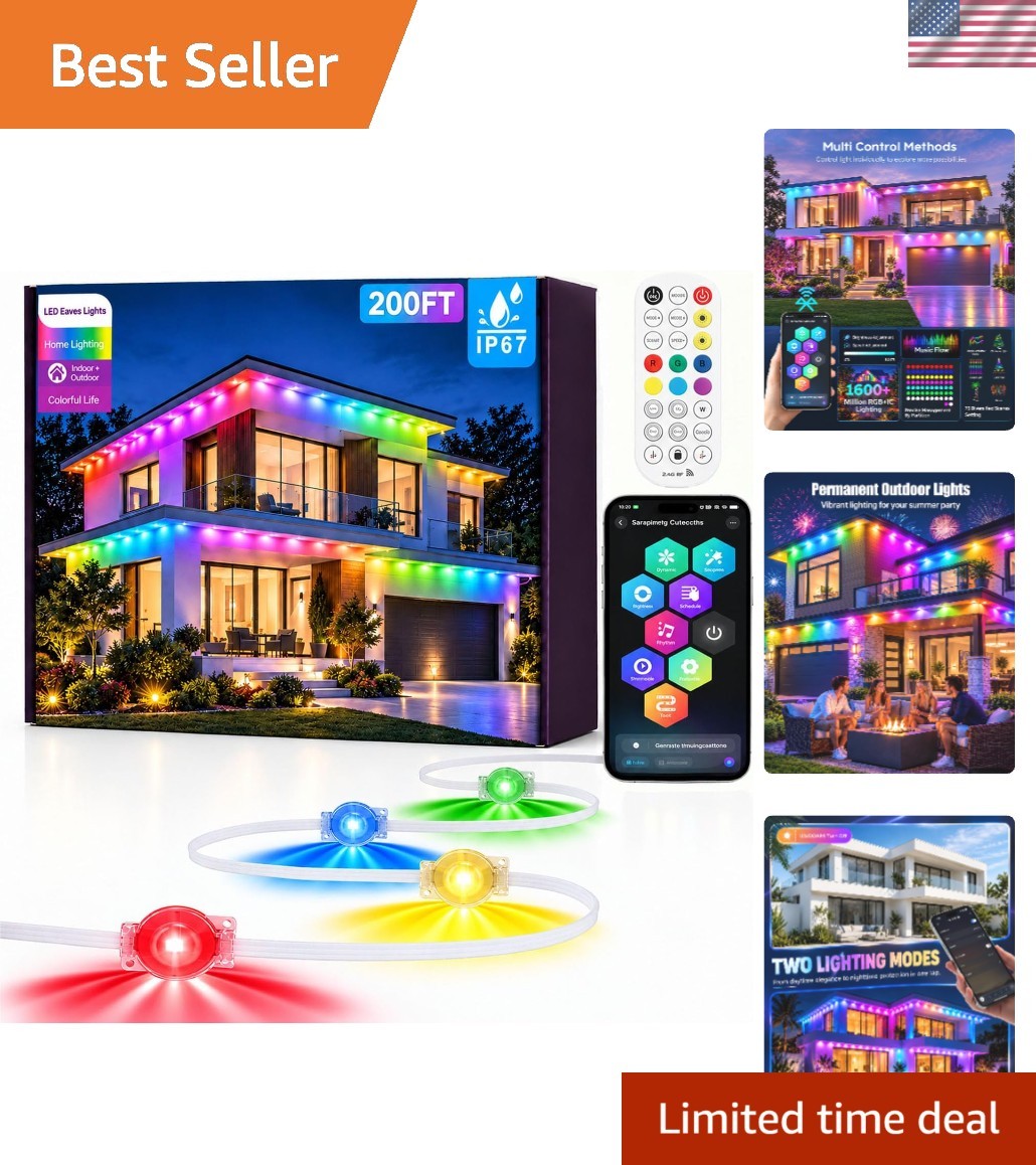 200Ft Permanent Outdoor Lights, RGB+IC Smart LED Eave Lighting with App/Remot... 200Ft Permanent Outdoor Lights, RGB+IC Smart LED Eave Lighting with App/Remot...