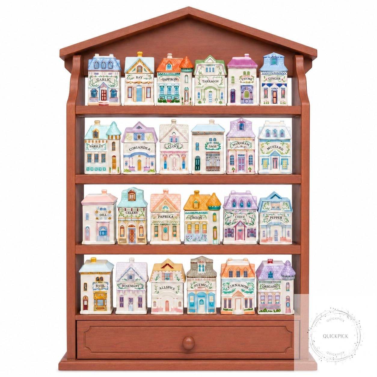 1989s Vintage Spice Village Wooden Rack Village Spice House Wall-Mounted Display