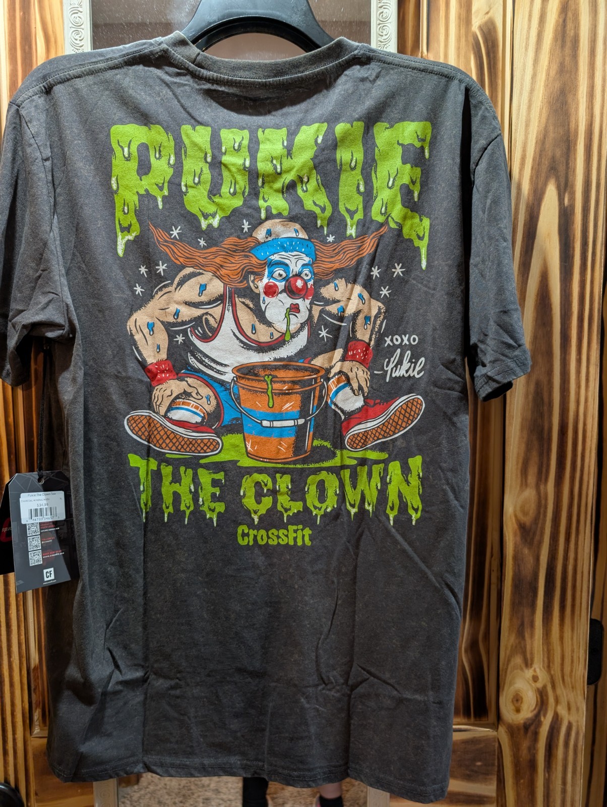 New Unisex Crossfit XL Pukie The Clown Tee - Charcoal Mineral Wash Male Female