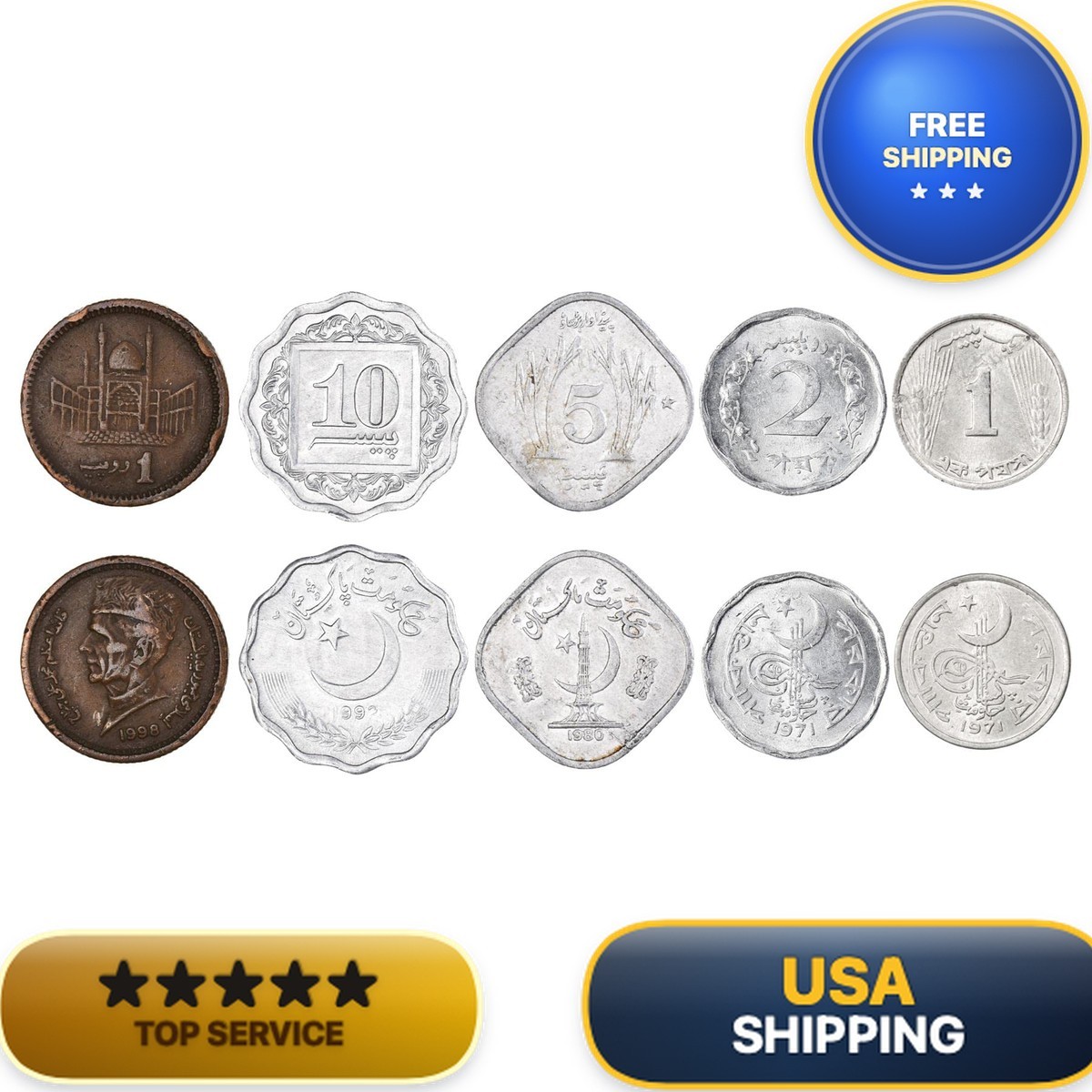 Pakistan 5 Mixed Coins 1 Paisa to 1 Rupee Pakistani Currency Since 1961 Pakistan 5 Mixed Coins 1 Paisa to 1 Rupee Pakistani Currency Since 1961