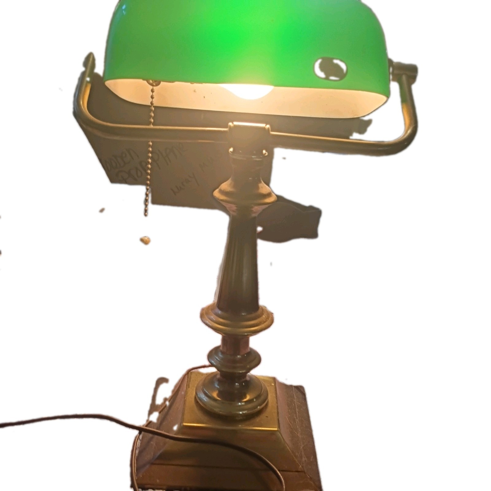Vintage Alsy Green/Blue Glass Bankers Desk Lamp Brass Pull Chain
