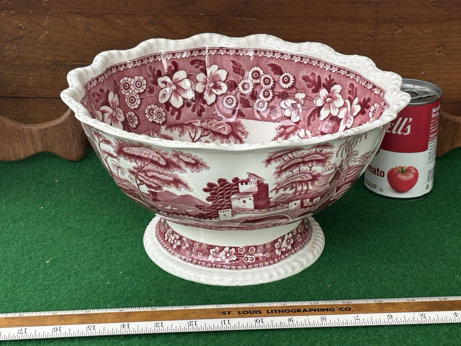 Lg. ANTIQUE PINK COPELAND SPODE TOWER FOOTED PUNCH / FRUIT BOWL