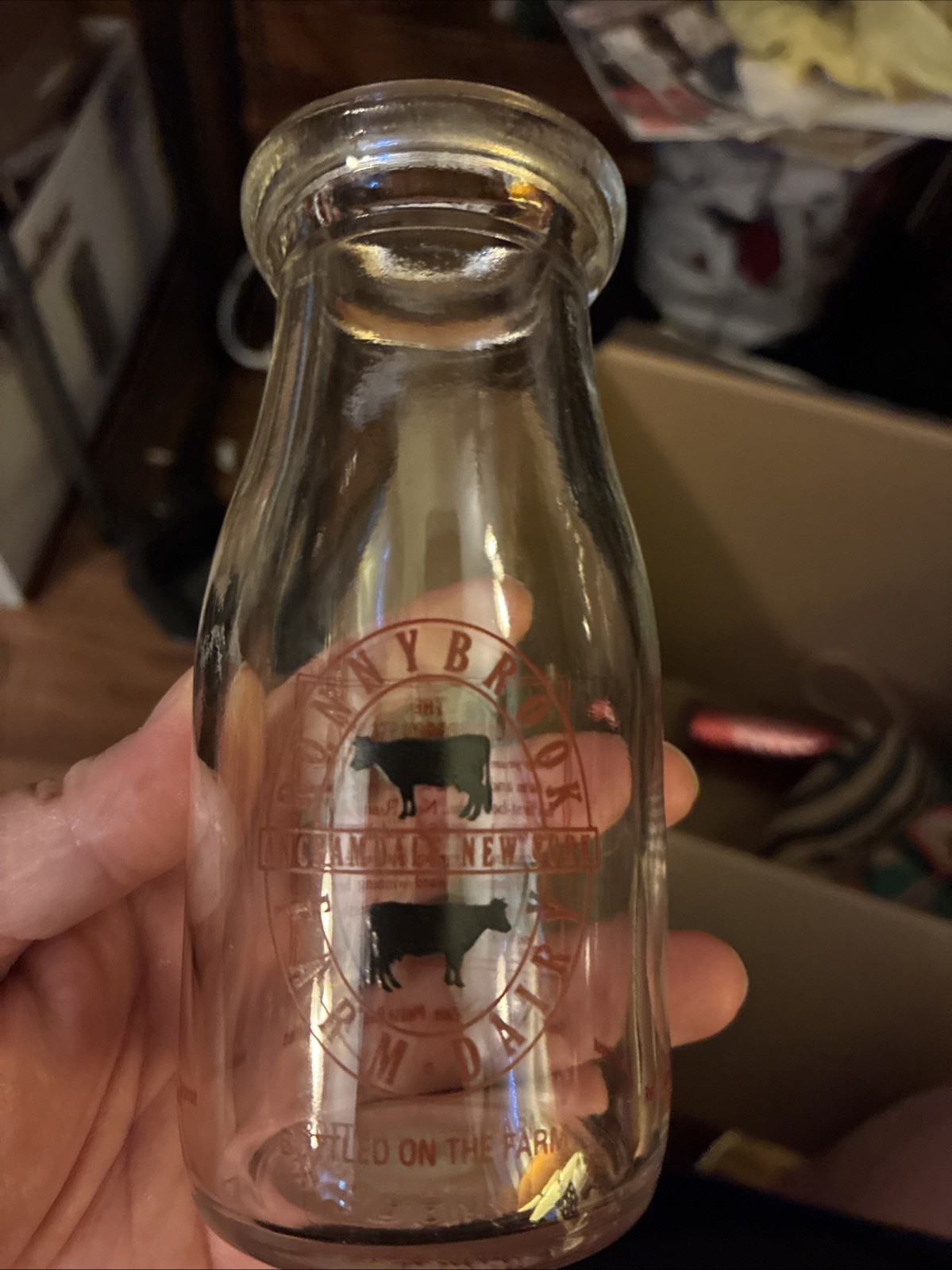 RonnyBrook Dairy Farm Ancramdale NY 1/2 Pint Sun Brokers Glass Milk Bottle