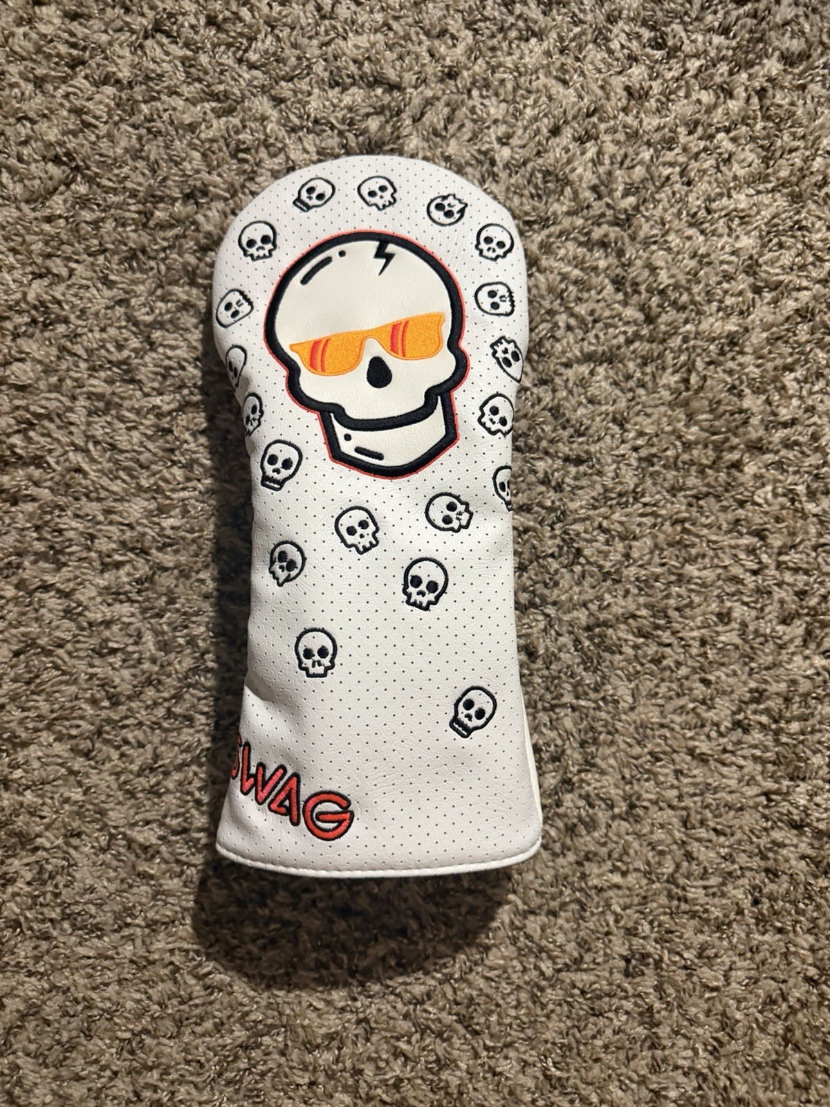 Orange Flare Skull Golf Swag Driver Headcover White And Orange Orange Flare Skull Golf Swag Driver Headcover White And Orange