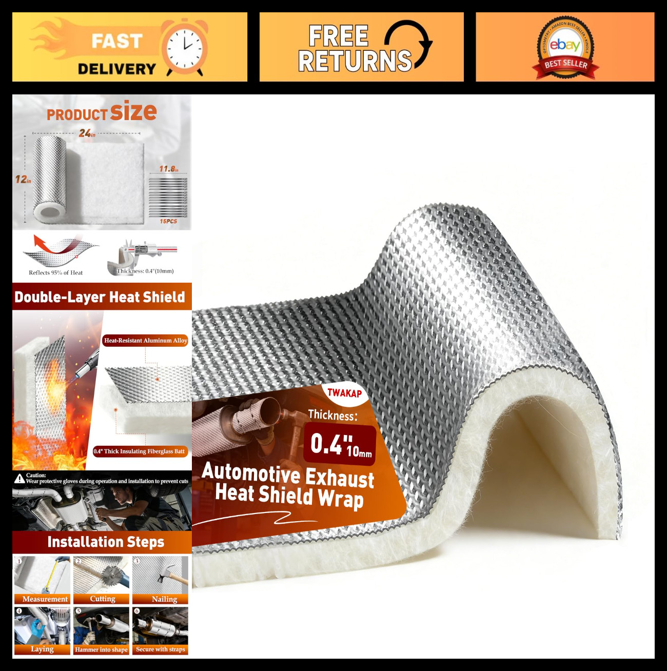 High-Temp Exhaust Heat Shield Wrap 12