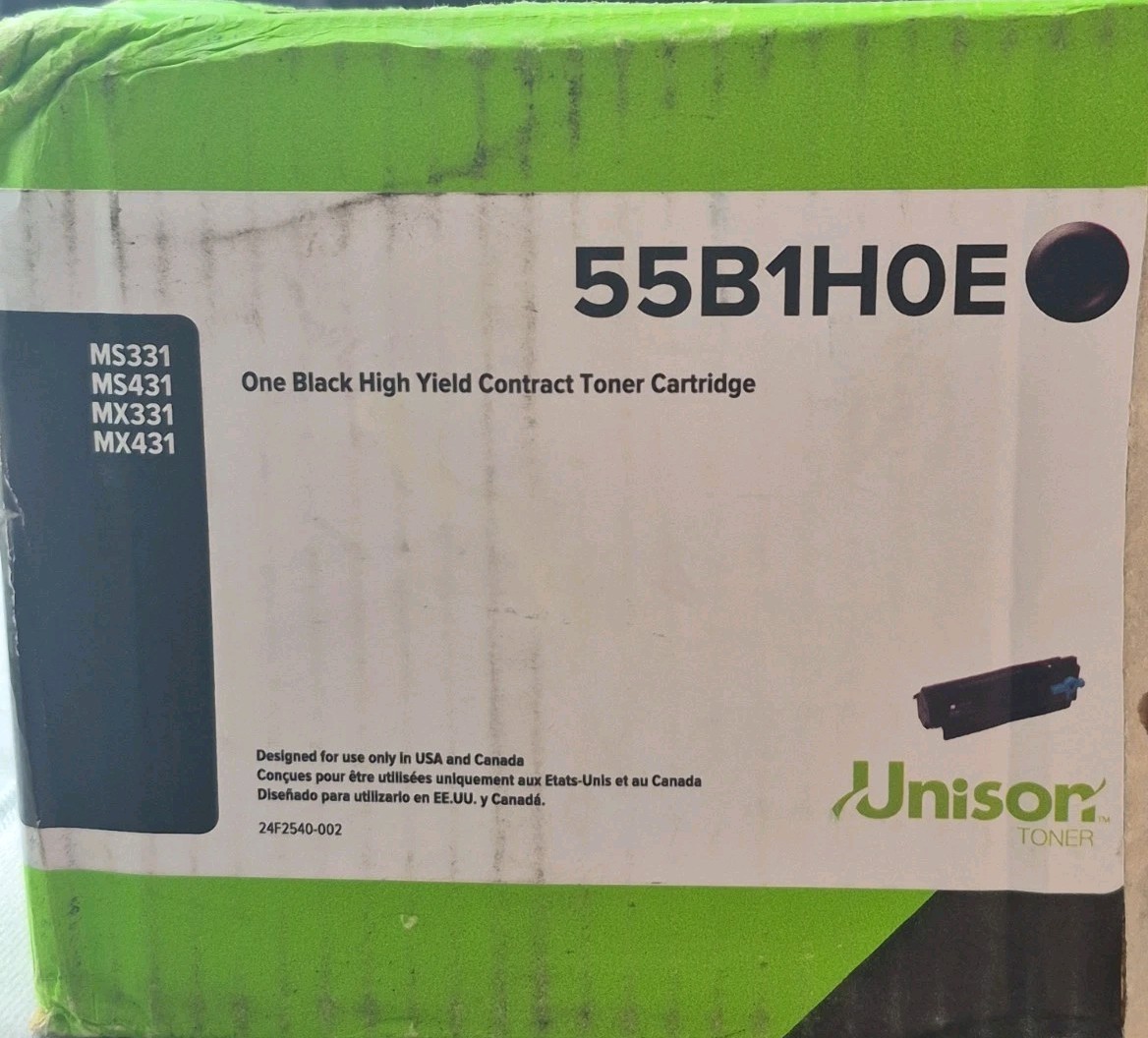 Lexmark 55B1H0E High Yield Black Toner Cartridge 15,000 Pages Genuine New Lexmark 55B1H0E High Yield Black Toner Cartridge 15,000 Pages Genuine New
