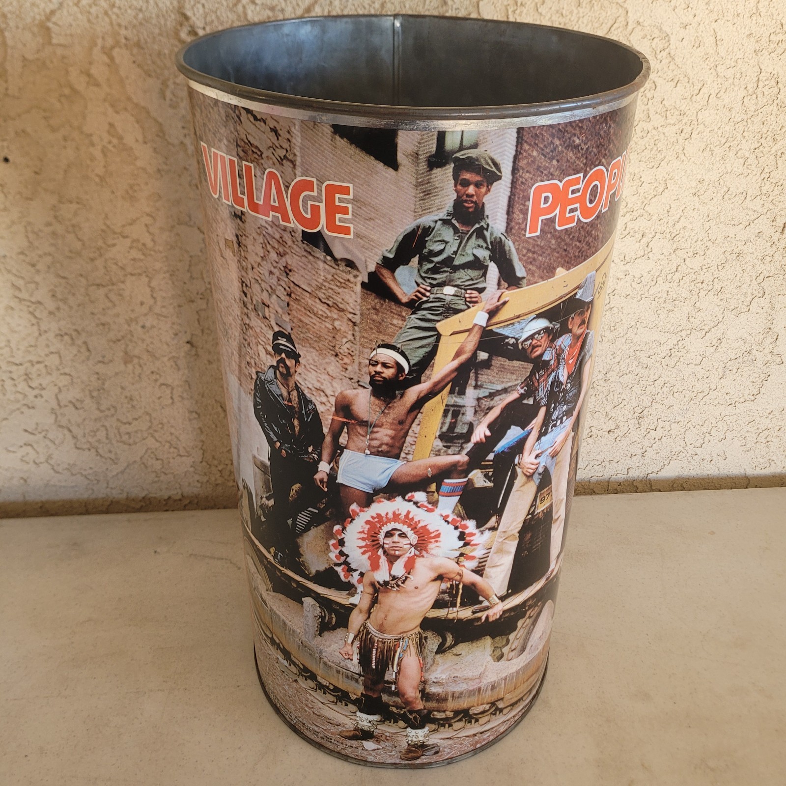 Village People Metal Trash Can Umbrella Stand 1979 Rare 19.5\ Village People Metal Trash Can Umbrella Stand 1979 Rare 19.5\